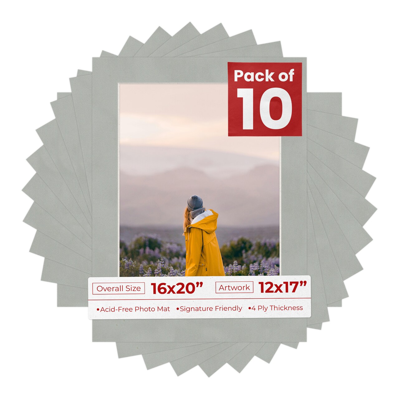 Light Grey Suede Mat Board for 16x20 Frames - Fits 12x17 Photos